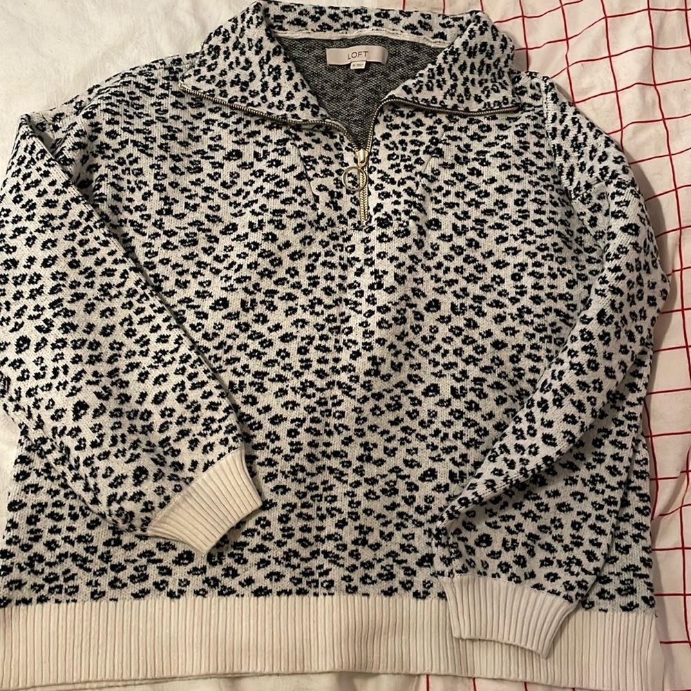 Leopard quarter zip sweater LOFT